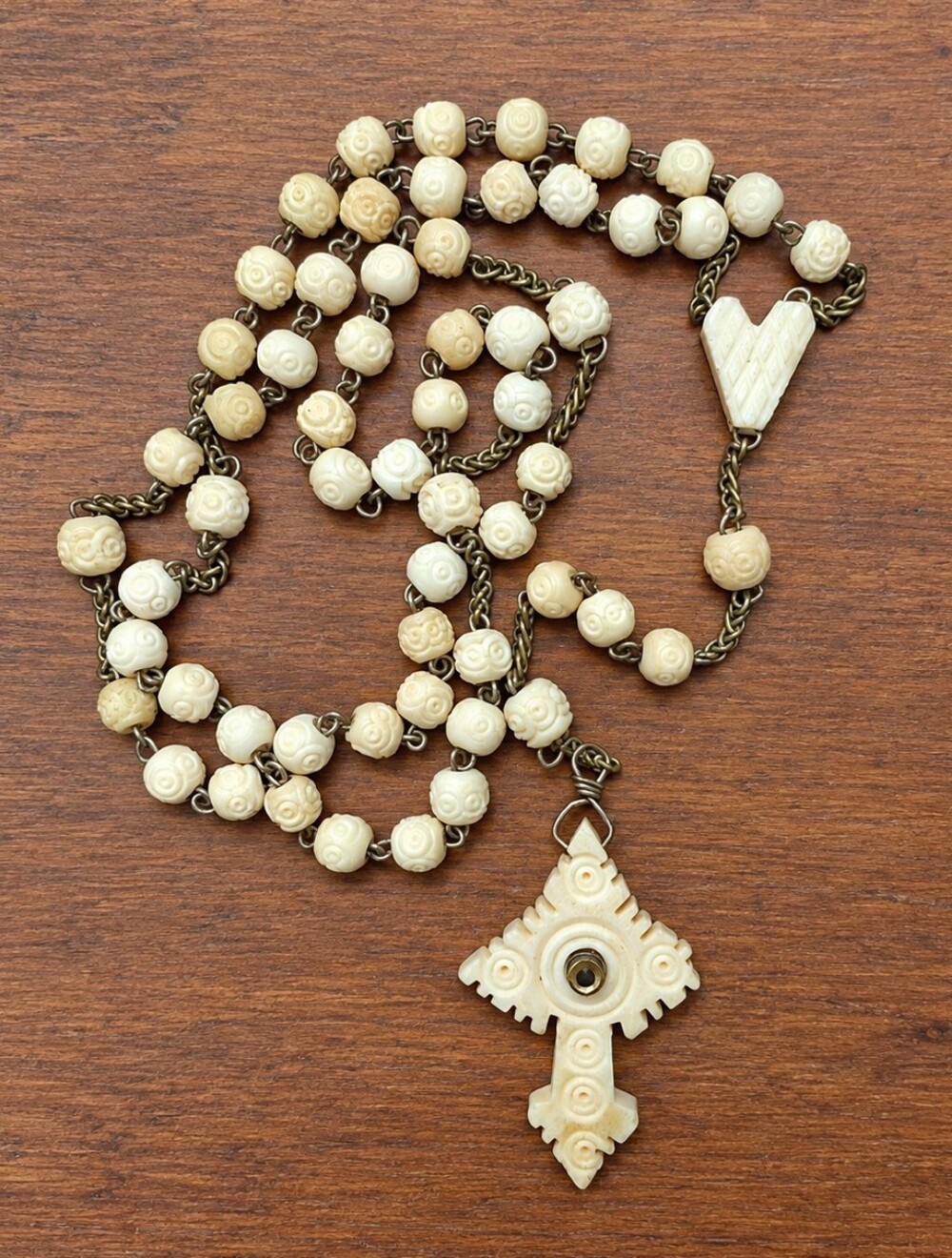 Antique Carved Stanhope Rosary Catholic Prayer Beads Damaged Viewer